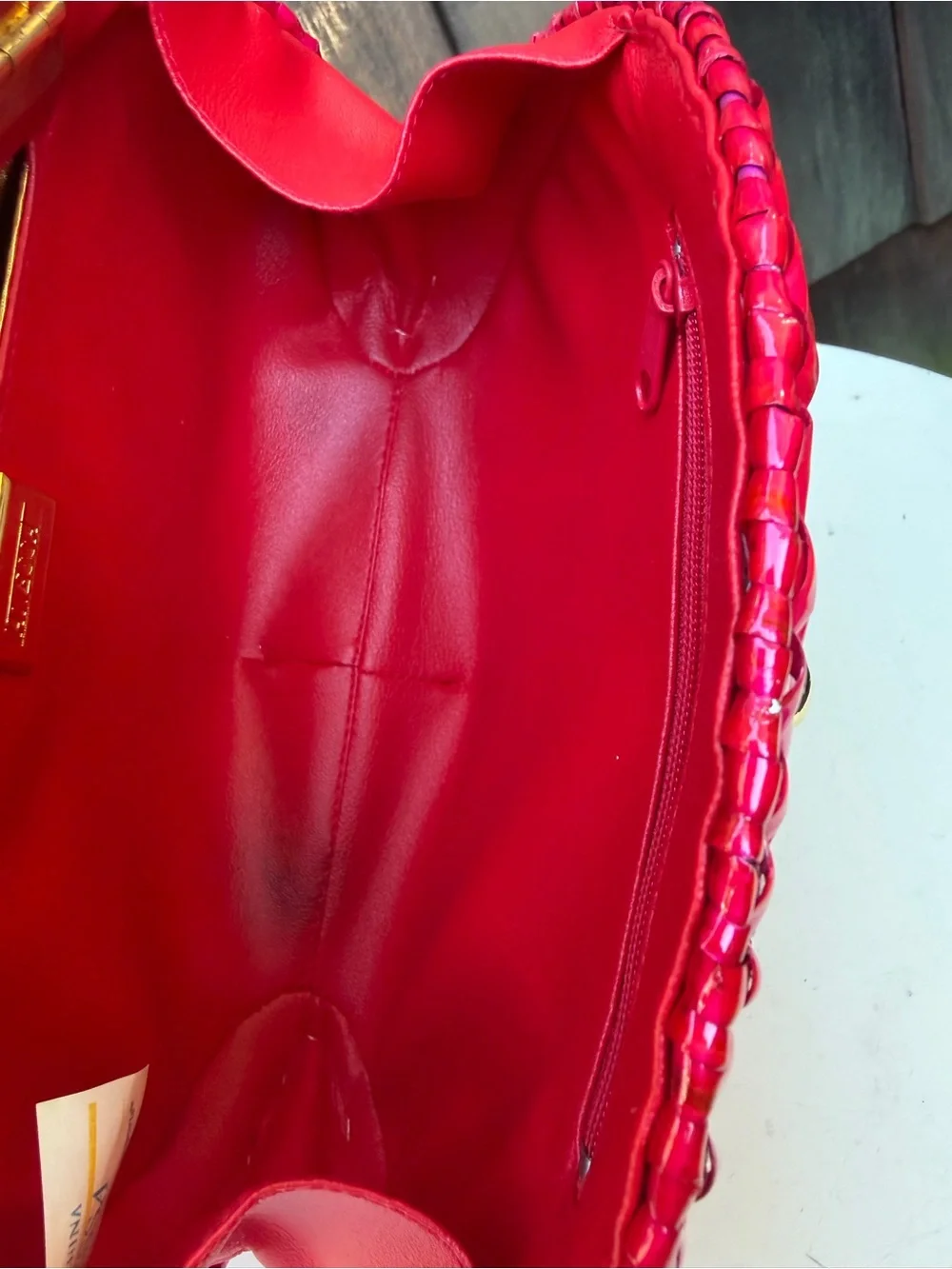 Vintage Vanessa neon pink fuchsia straw bag or clutch with chain strap